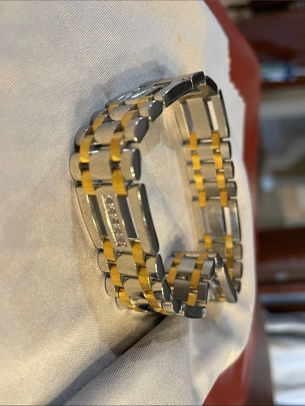 Mens Two-Tone Cubic zirconia Stainless Steel Bracelet 9in length